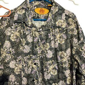 R. Lewis Black White Gold Flora Button Up Dress Shirt Mens Size 3XL100% Cotton